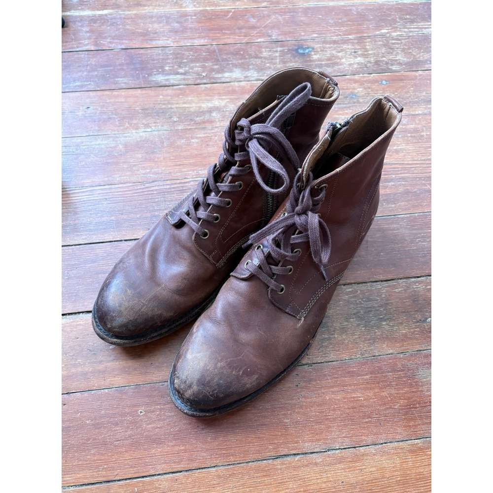 FRYE Tyler Flex Lace Up Boots Brown Suede Men's 10 M Side Zip Leather Patina - Picture 2 of 11